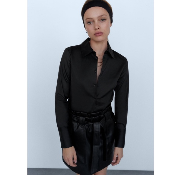 ZARA 🖤Faux Leather Paperbag Skirt Size S NWT - Picture 3 of 6